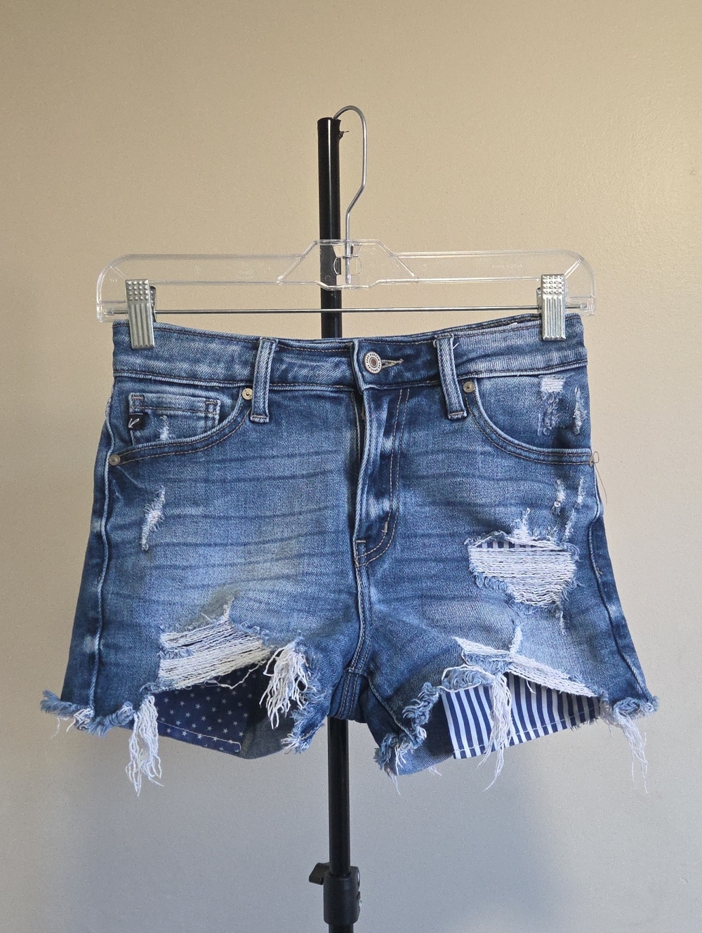 KanCan Distressed Blue Jean Shorts with Frayed Hem